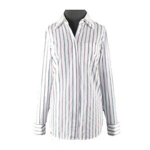 Worth Sz P White Navy Blue Red Stripe Removeable Collar Cotton Blend Top